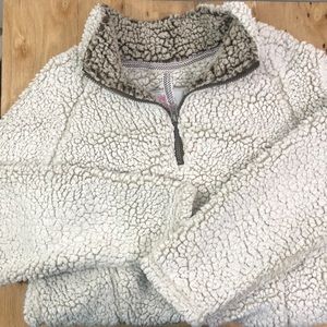 Cozy Sherpa Half Zip Cream Pullover Fuzzy Warm XL